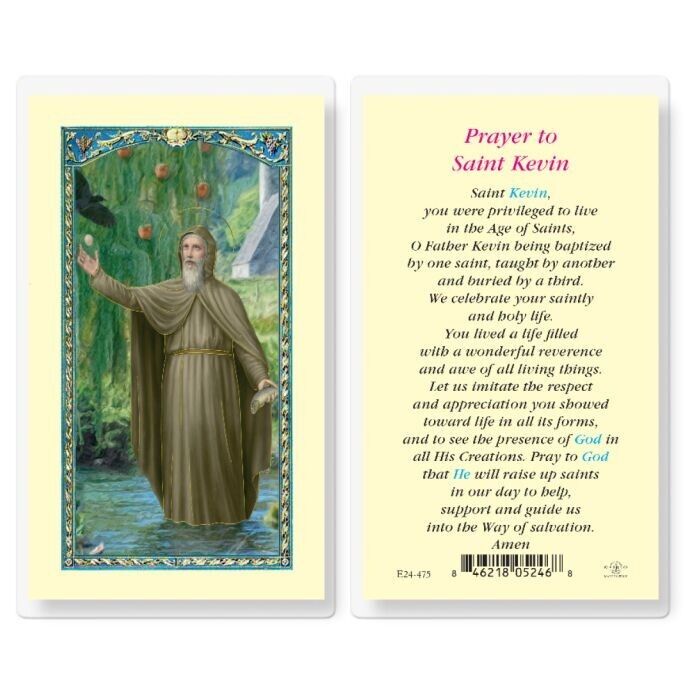 St. Saint Kevin + Prayer -  Laminated  Holy Card
