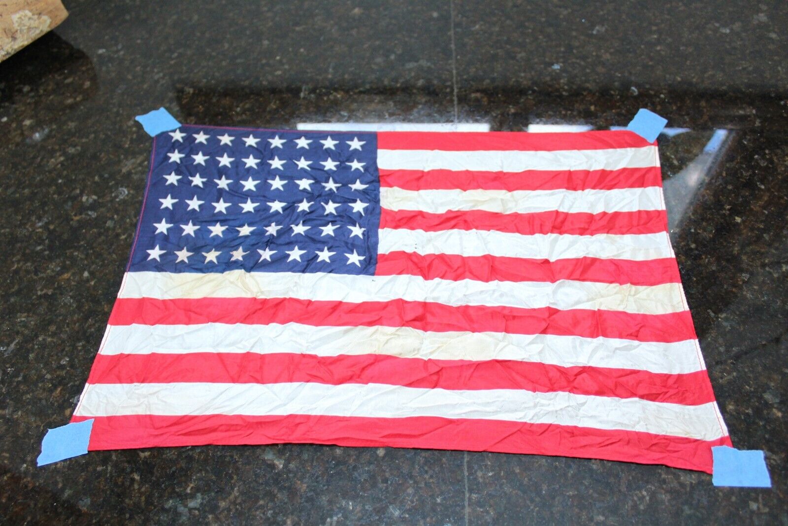 Vintage Collectible U.S. Flag 48 Stars Distressed Satin Weave 17\