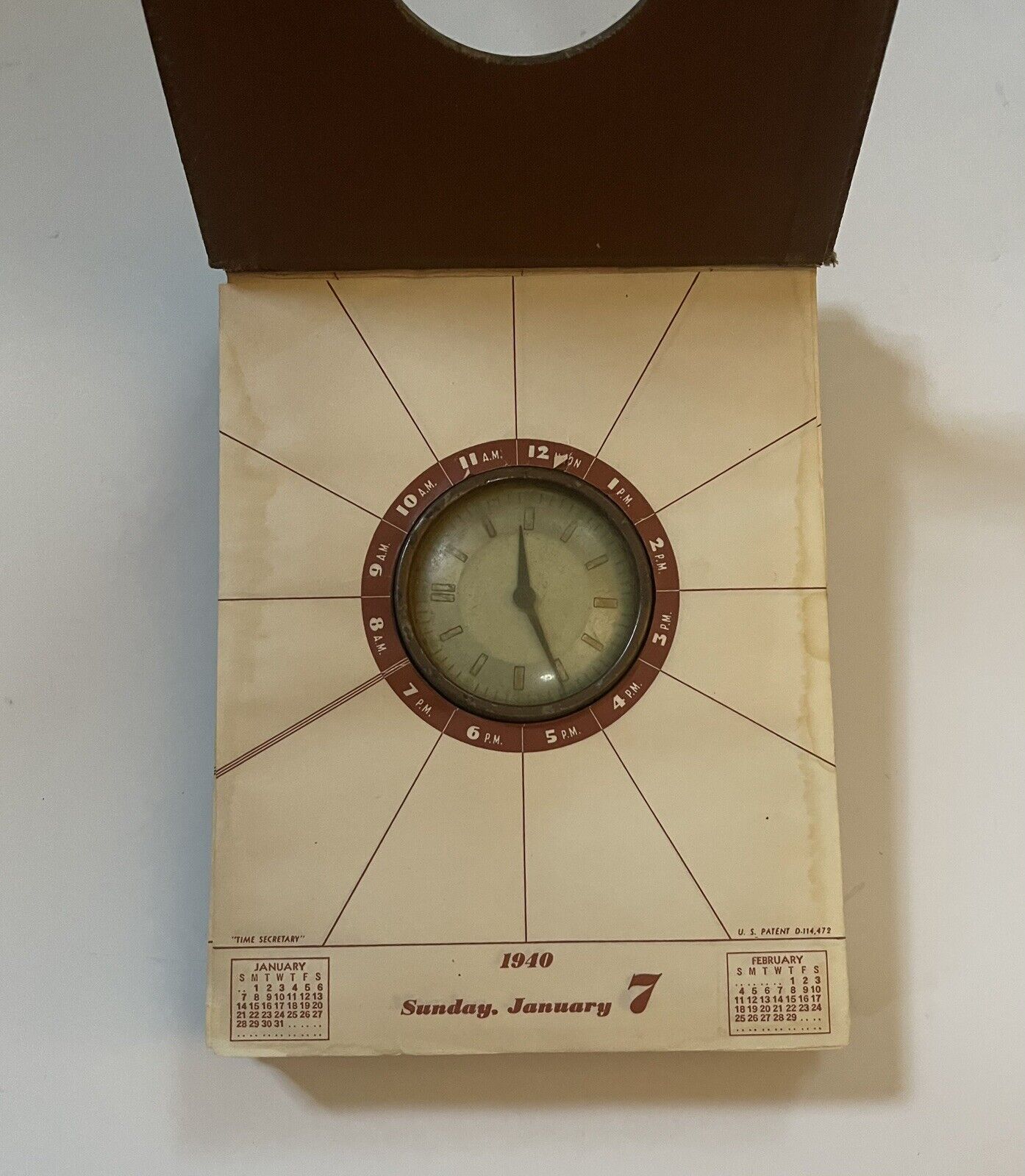 Vintage 1940 Park Sherman Time Secretary Desk Clock Calendar Jan 6-June 30, 1940