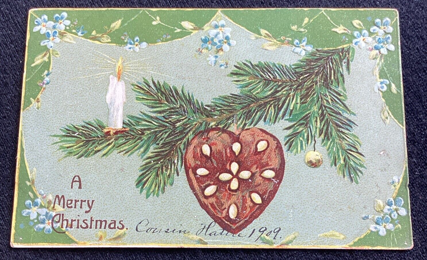 Vintage Embossed Christmas Postcard Candle On Tree Cookie Ornament 1909 Germany