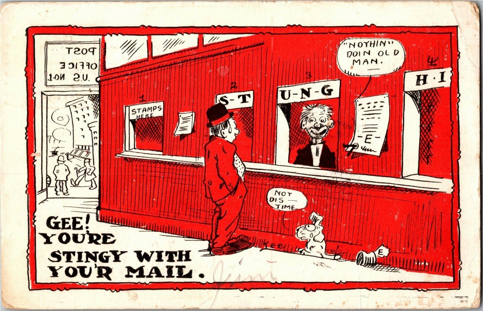 Man at Postal Window Gee You\'re Stingy With Your Mail c1908 Vintage Postcard D50