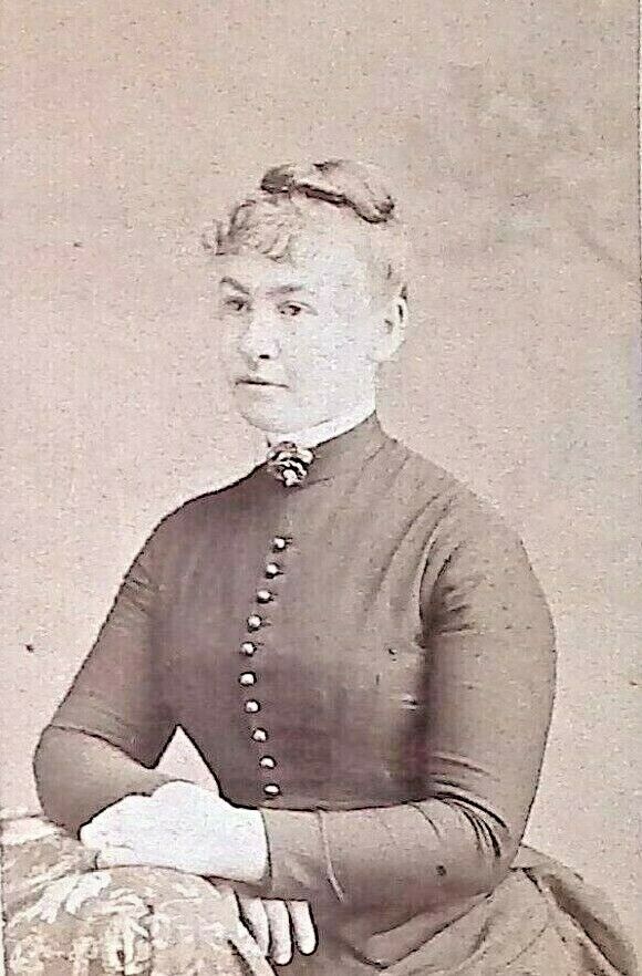 C.1890s CDV Carlyle, IL Studio Beautiful Woman Hair Bun Bustle Dress Corset CD11