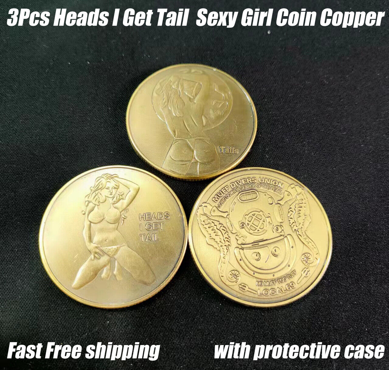 3Pcs Heads I Get Tail/wetter is better Sexy Girl Flipping Coins Copper With Case