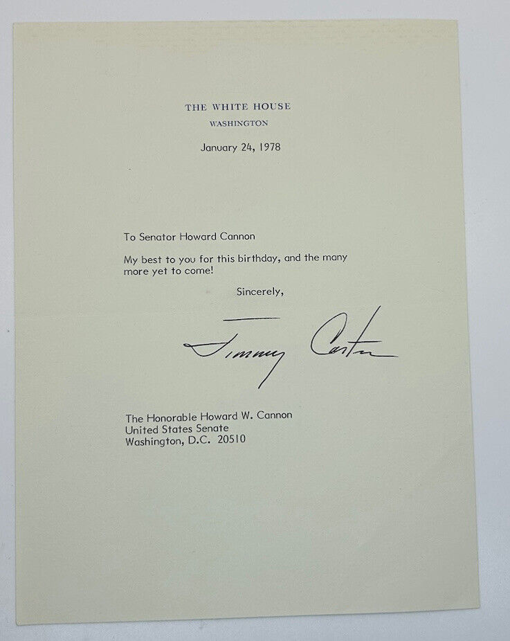 Jimmy Carter Signed White House Letter To Howard Cannon Autographed RARE