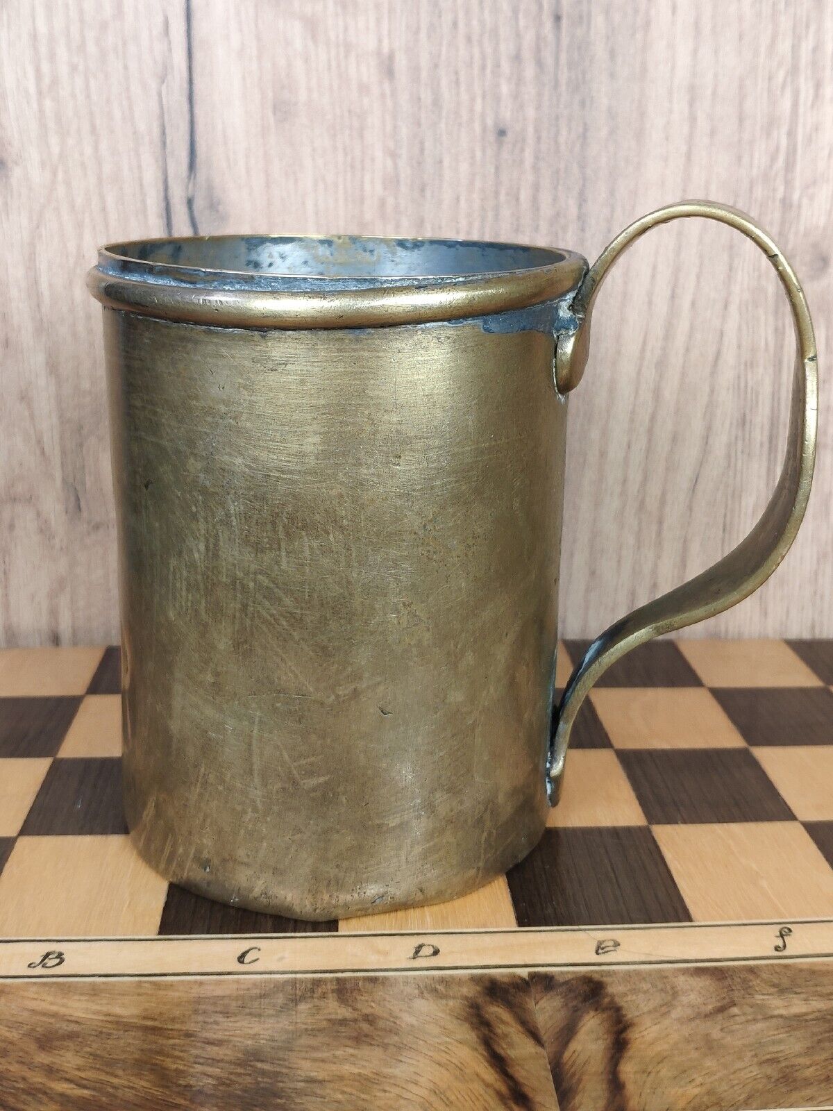 Antique Rare WW1 handmade Trench Art big bronze Mug Cup 13,8 cm Weight 790 gr
