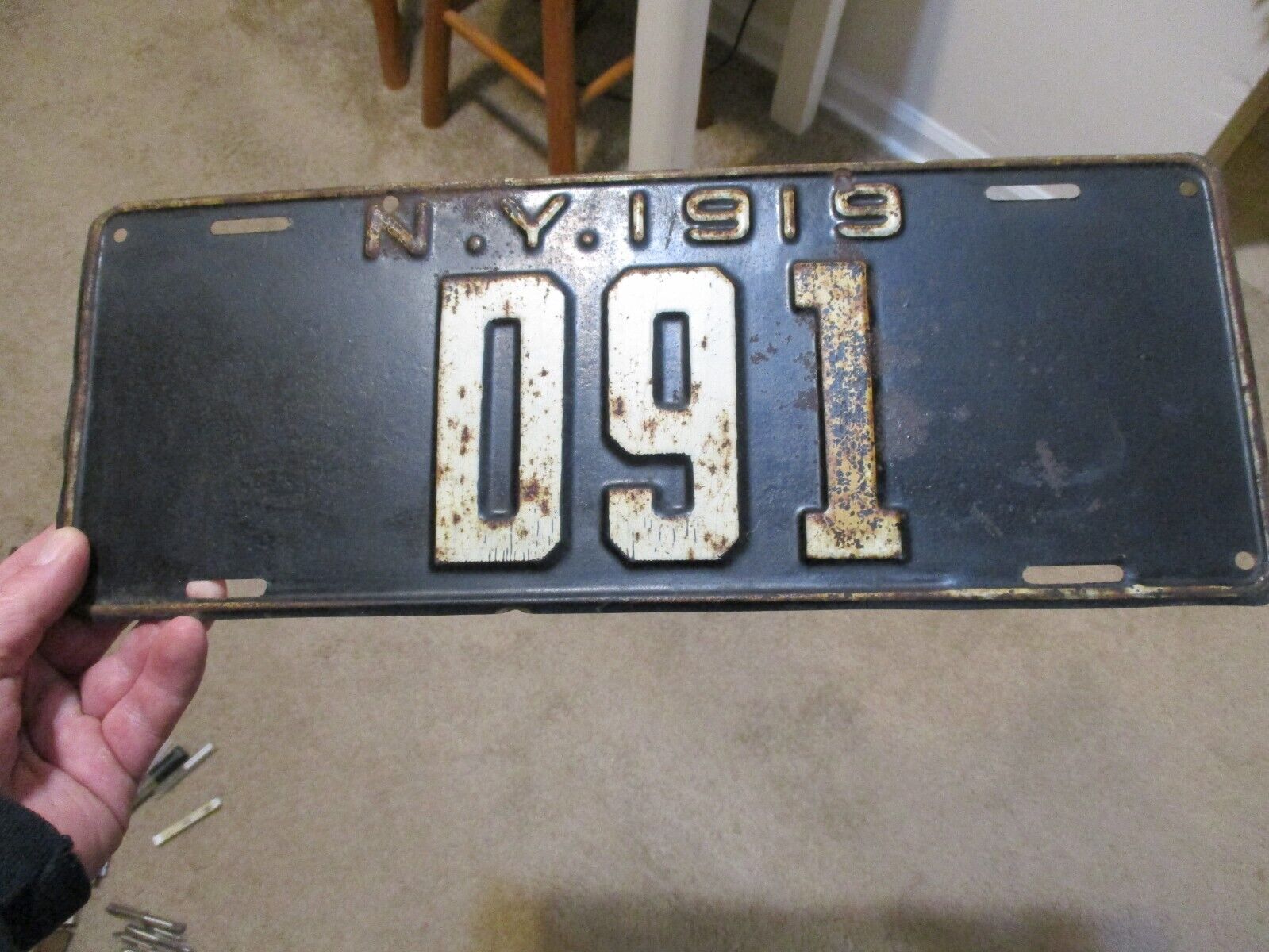 RARE 1919 NEW YORK LOW # LICENSE PLATE  D 91