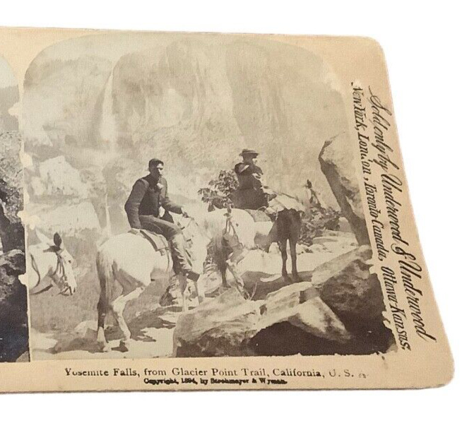 People Riding Horses Yosemite Falls From Glacier Point Trail Photo SV1B