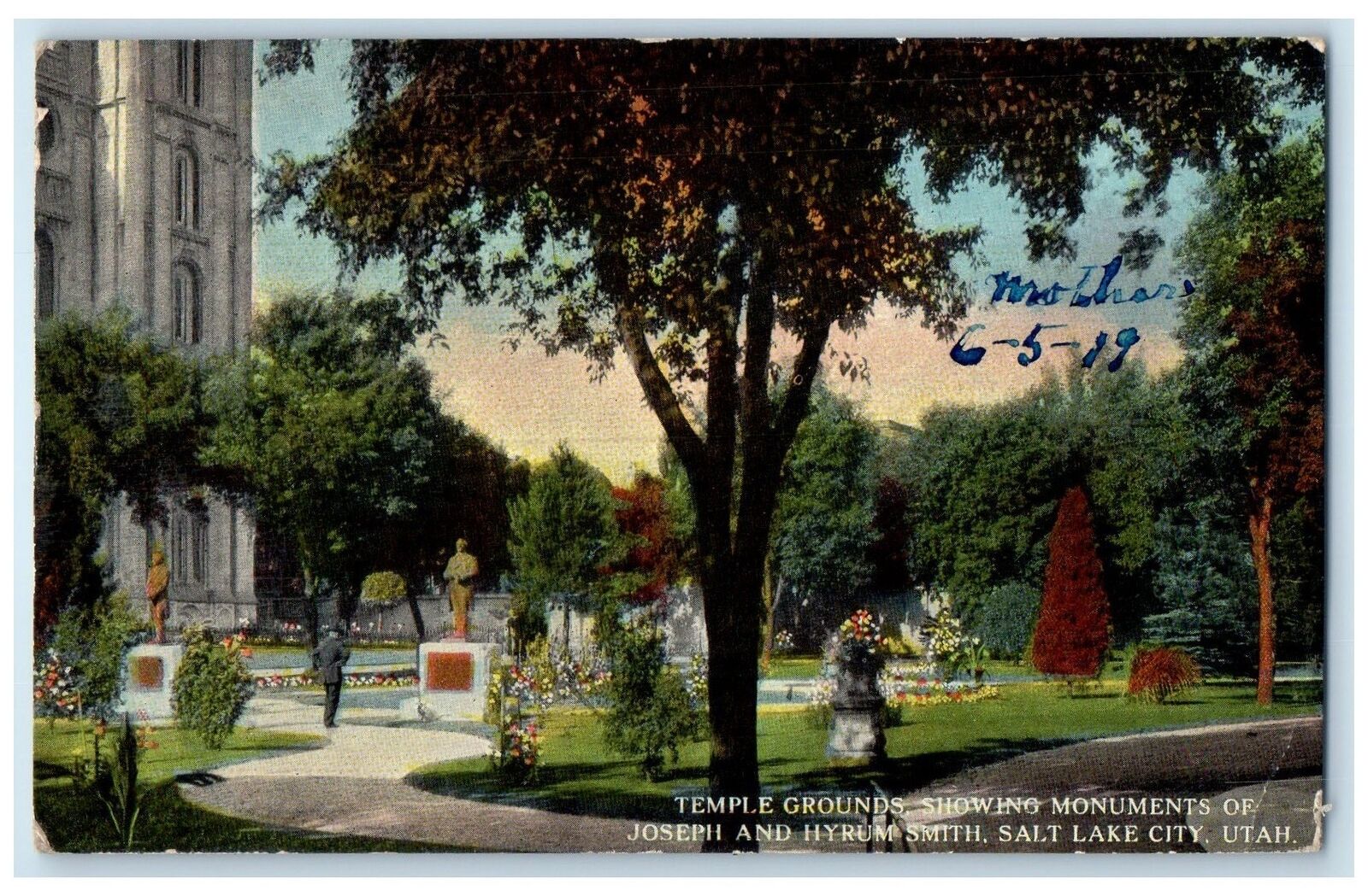 1919 Temple Ground Monument Joseph & Hyrum Smith Salt Lake City Utah UT Postcard