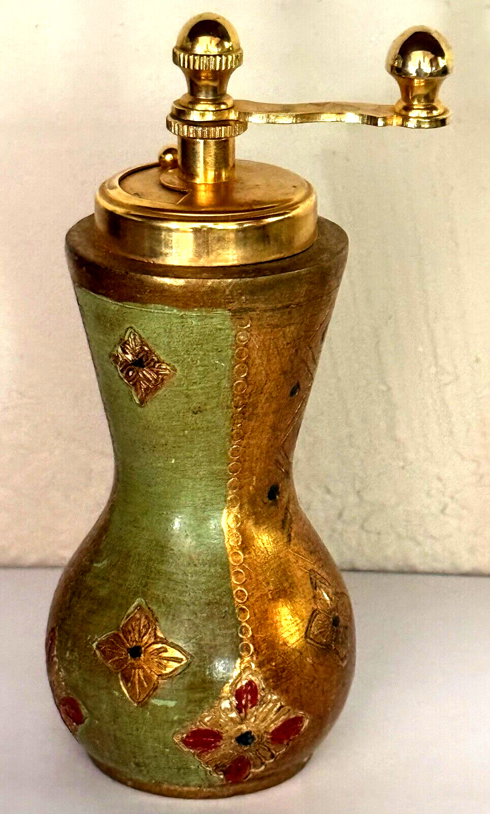 Vintage  Italian Pepper Mill (Shaker)  Florentine Red  & Gold Made in Italy