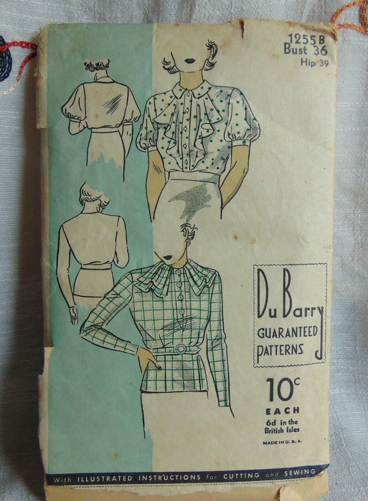 VTG 30s Du Barry Sewing Pattern Womans Blouse 36B