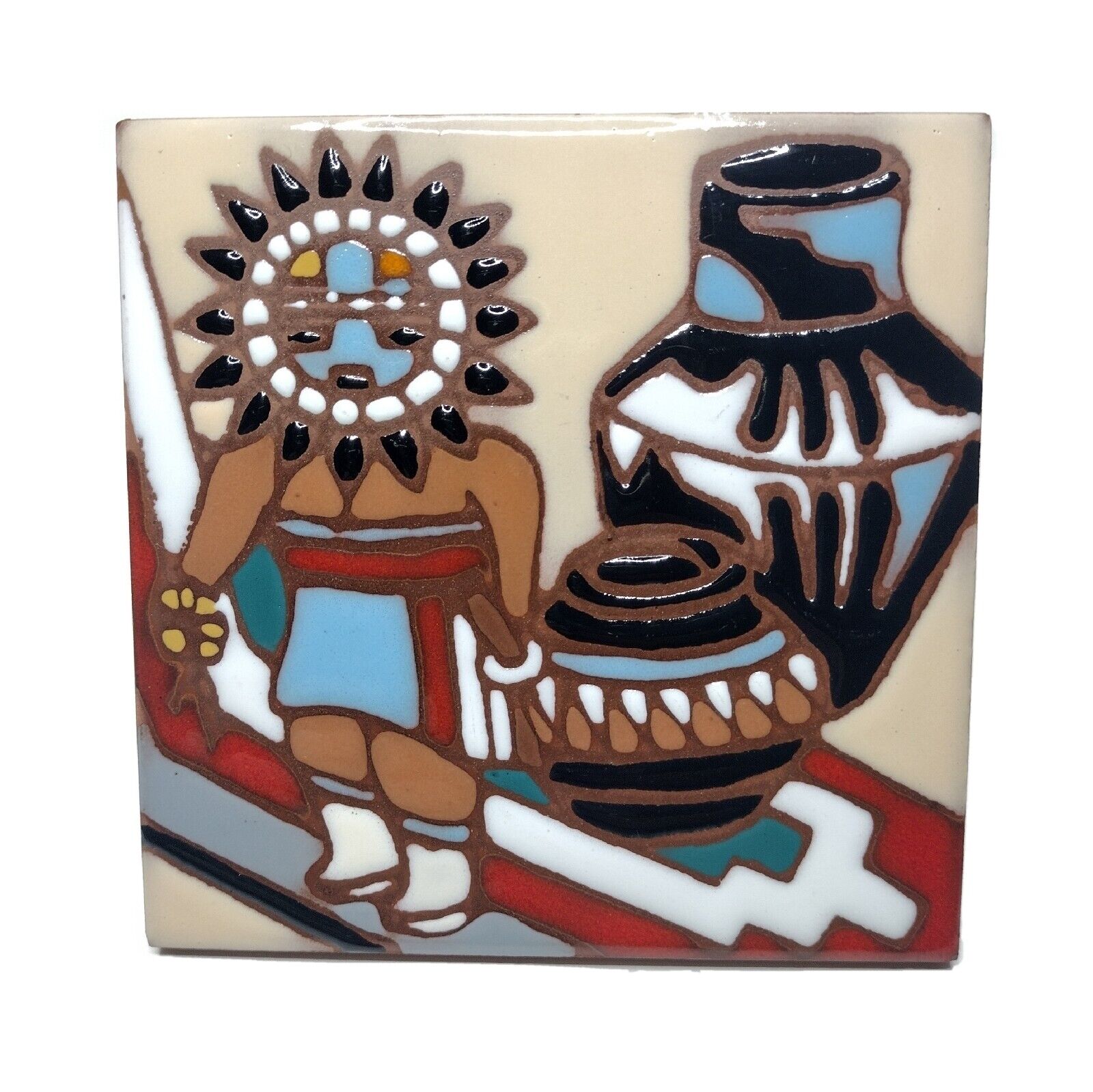 Vtg 1999 Earthtones Art Tile Hopi Kachina 4\