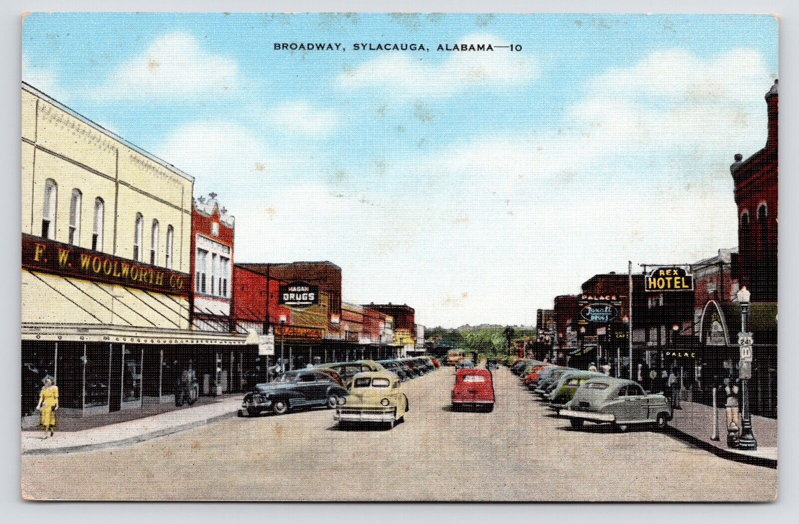 c1930s~Sylacauga Alabama AL~Broadway Ave~Main Street~Vintage Postcard