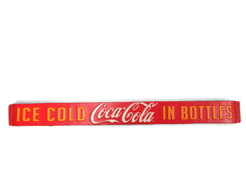 Coca-Cola Red Tin  Door Push Ice Cold In Bottles Bend in middle