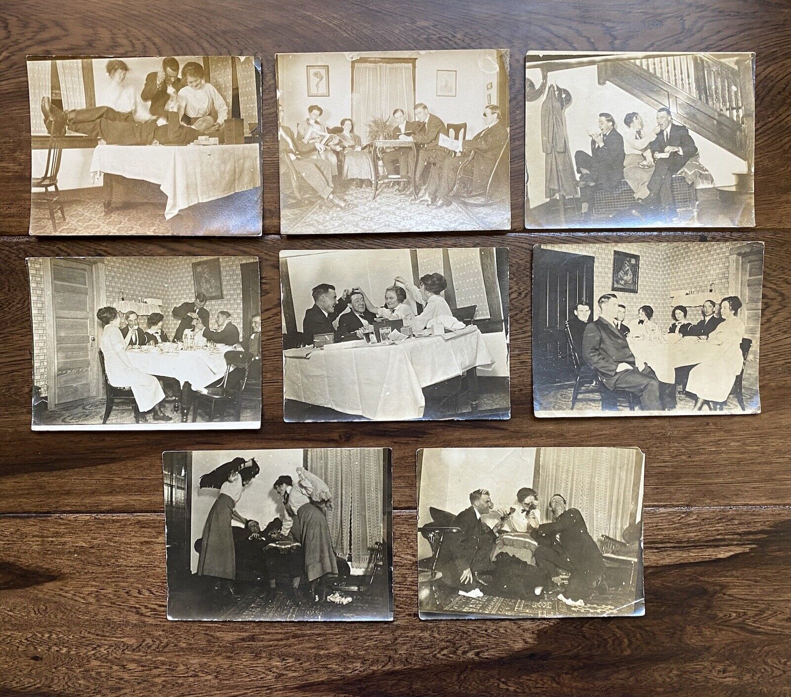 Party Early 1900s Group of People Playful & Laughing 8 Antique Vintage Photos