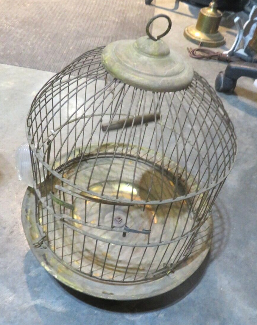 Vintage TRADEMARK OL & CO NY Brass Dome Birdcage w/Perch Swing