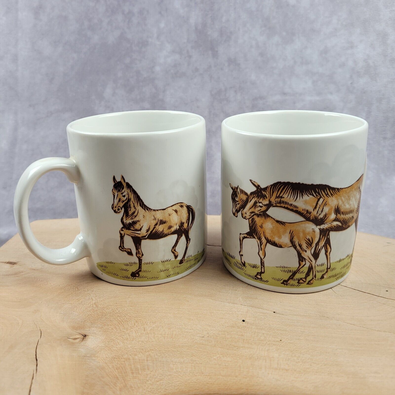 Otagiri Horse Pony Foal In Grass Mug Cup Set Lot of 2 Made in Japan Vintage