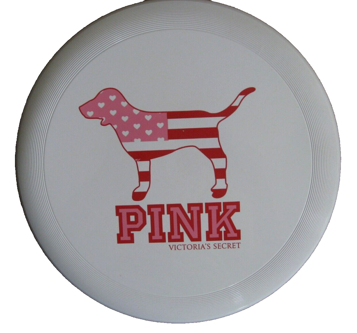 Vtg Victorias Secret VS PINK Flying Disk Frisbee Dog White Patriotic Collectible