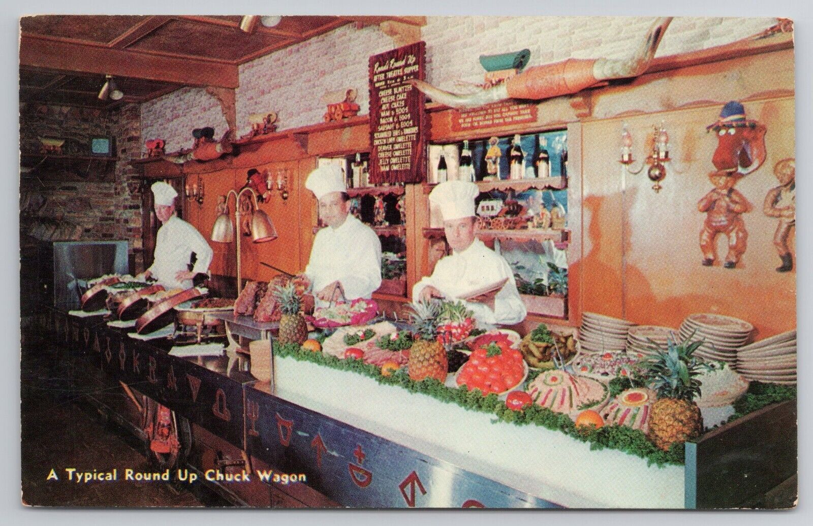 1958 Postcard Rand\'s Round Up Las Vegas NV Chuck Wagon Dinner Chef\'s