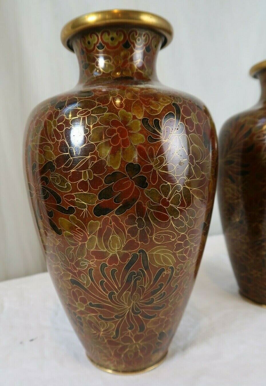  VINTAGE Pair of Brown Cloisonne Vases  