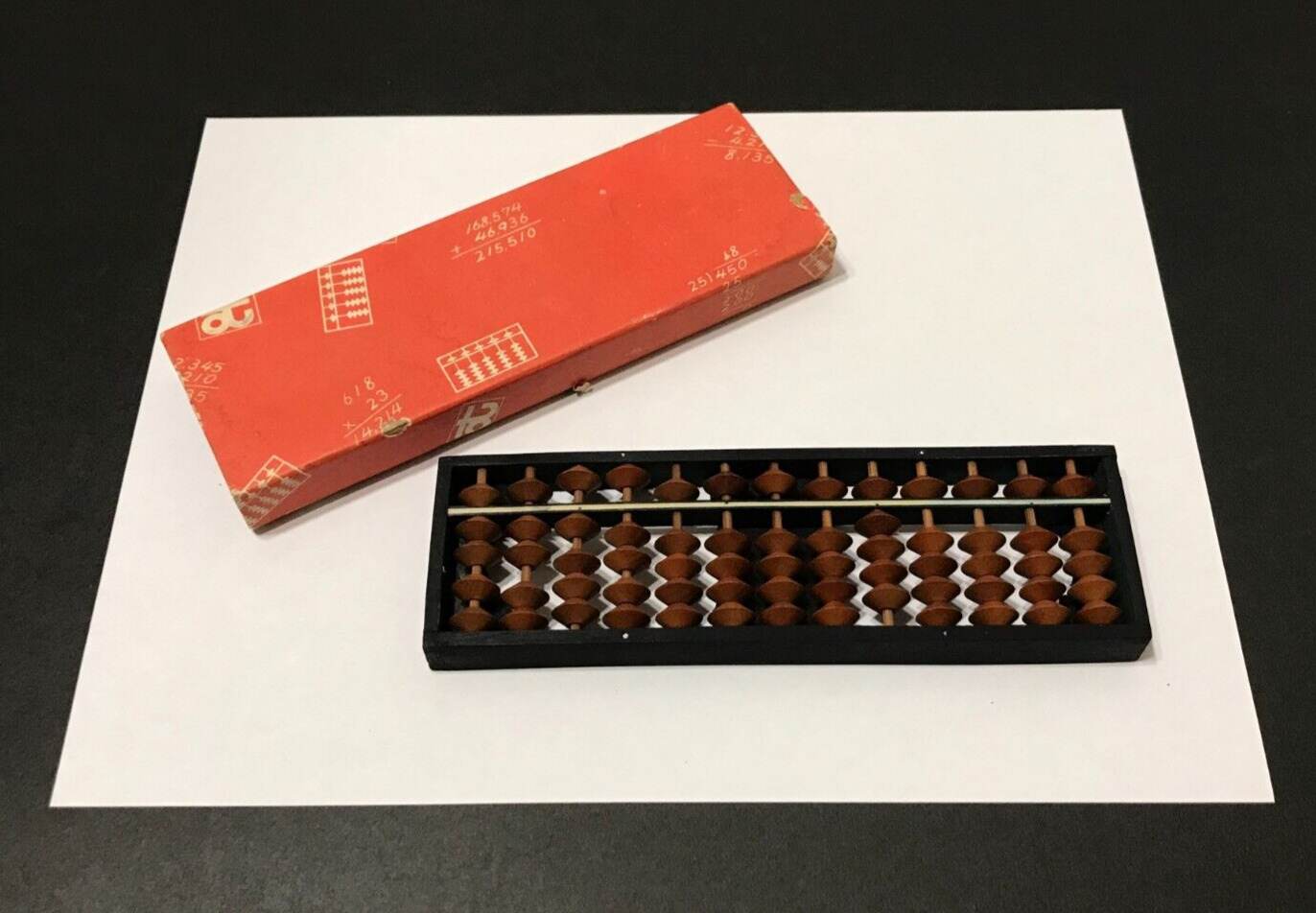 Vintage 1960\'s Small Wooden Soroban Abacus with Slipcase - Mutsumi Japan