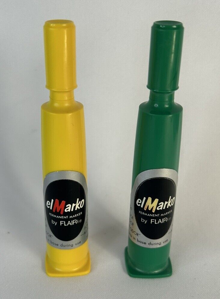 Vintage El Marko Permanent Markers By Flair Green And Yellow Both Still Work