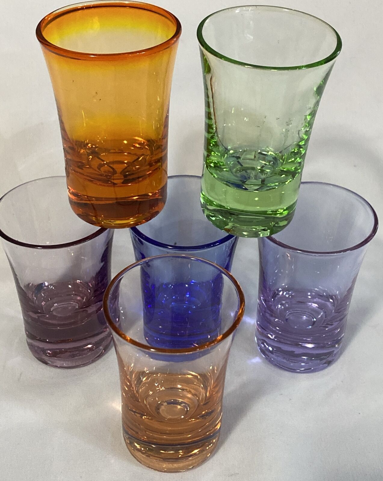Set 6 Multi Color Thick Bottom Art Glass Shot Glasses 2.75”x 1.65” Barware