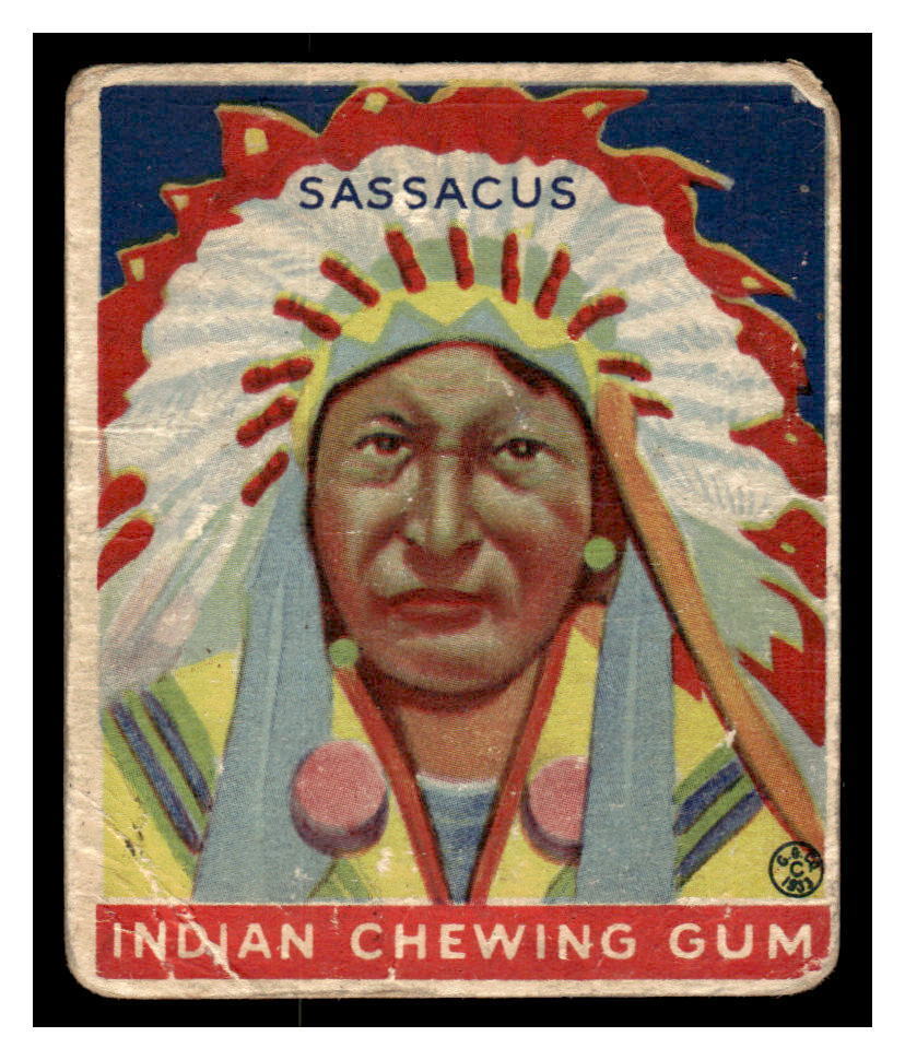 1933-40 Goudey R73 Indian Gum #102 Sassacus IND1