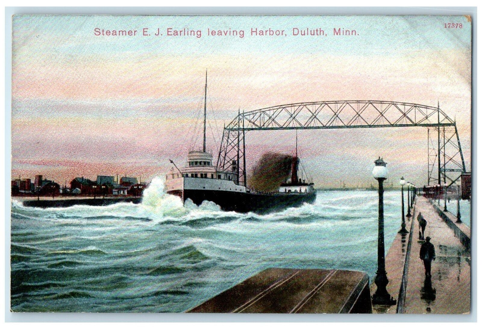 c1910's Steamer E. J. Leaving Harbor Scene Duluth Minnesota MN Unposted Postcard
