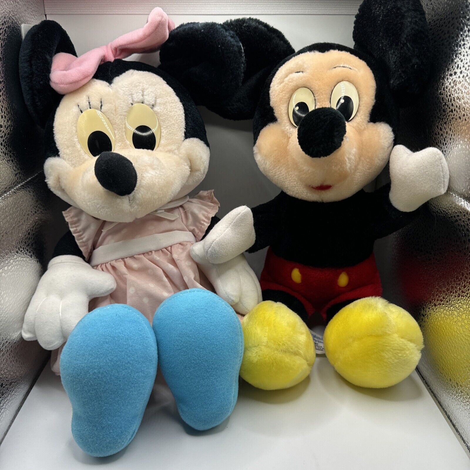 Vintage Disney Minnie Mickey Mouse 12” Plush Cuddly Toys Pink Polka Dot Dress