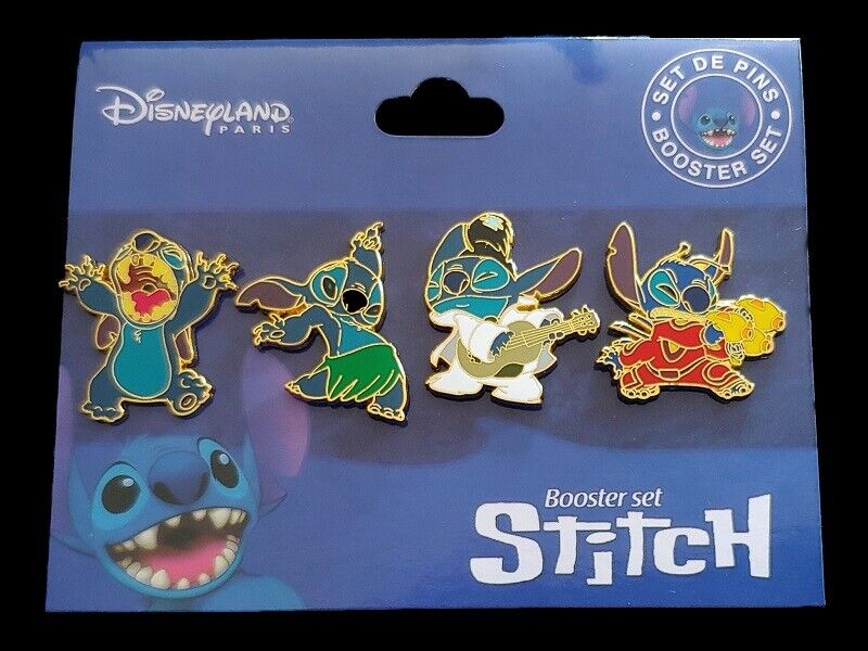 Disney DLRP - Stitch Booster 4 Pin Set - STITCH as GODZILLA ALIEN ELVIS & HULA