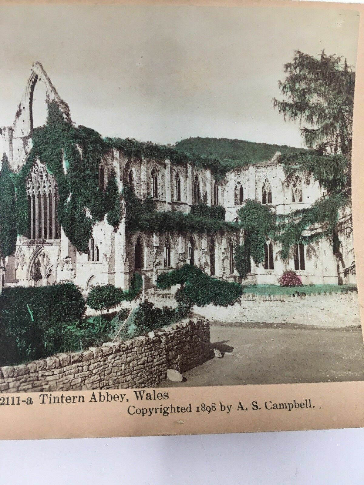 Wales Tintern Abbey Stereoview Card Hand Colored c. 1898
