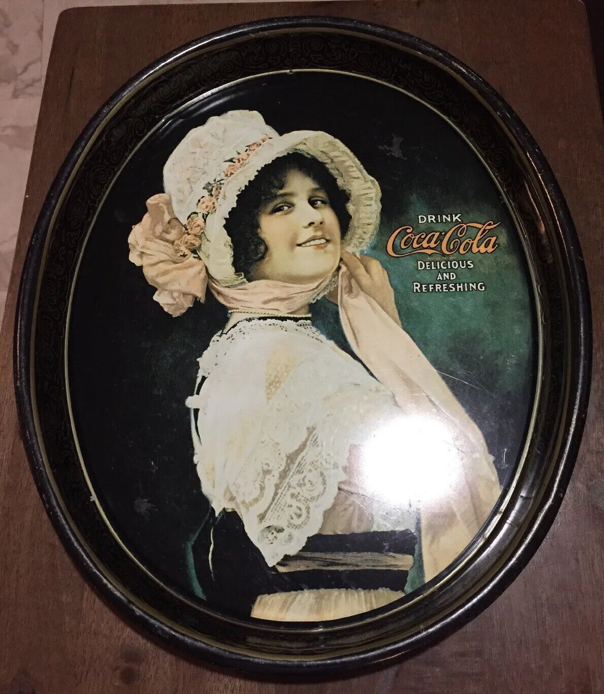 Vintage 1972 Coca Cola “1914 Betty Girl” Oval Metal Tray