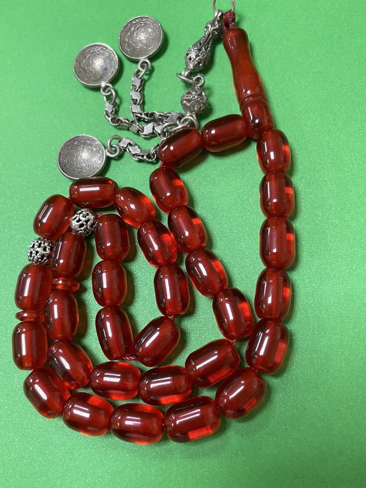 Antique Miscky Zaphrani Deep Red Amber Bakelite islamic  prayer 33 bead 38g  R5