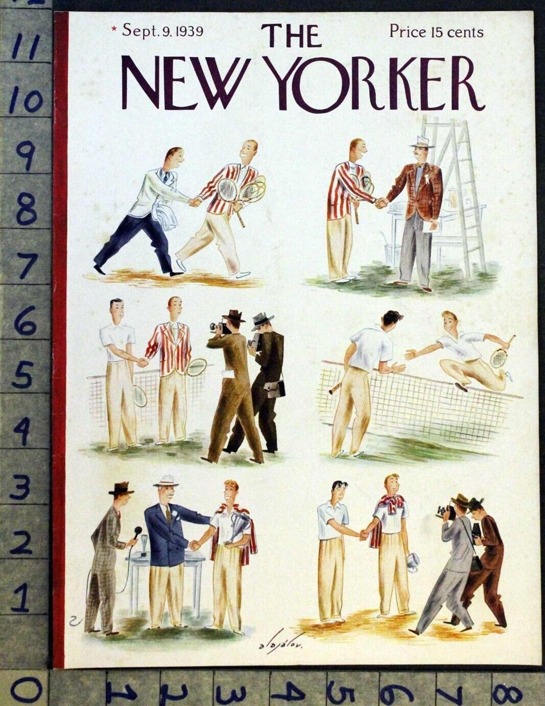 1939 SPORTING MEN TENNIS CHAMPION WINNER ALAJALOV ART NEW YORKER COVER FC1938 