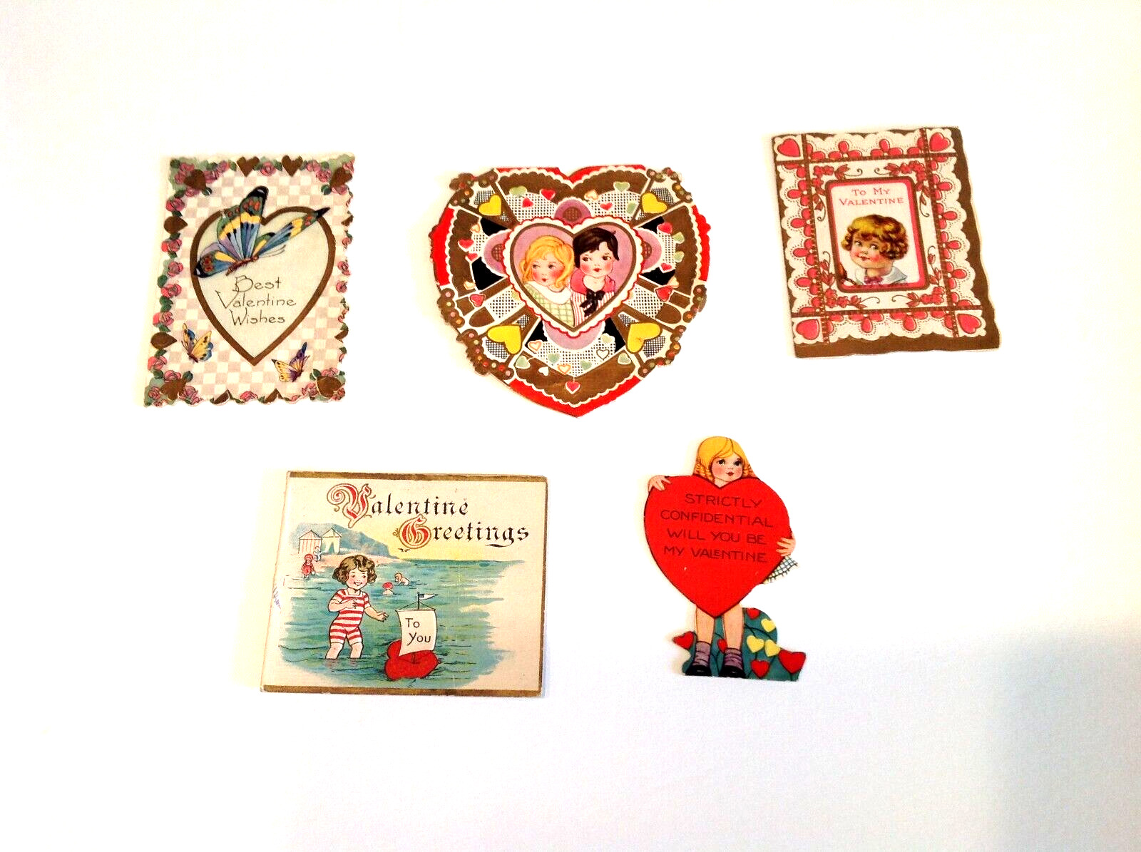 Antique Valentine\'s Cards 1920\'s - Set of 5