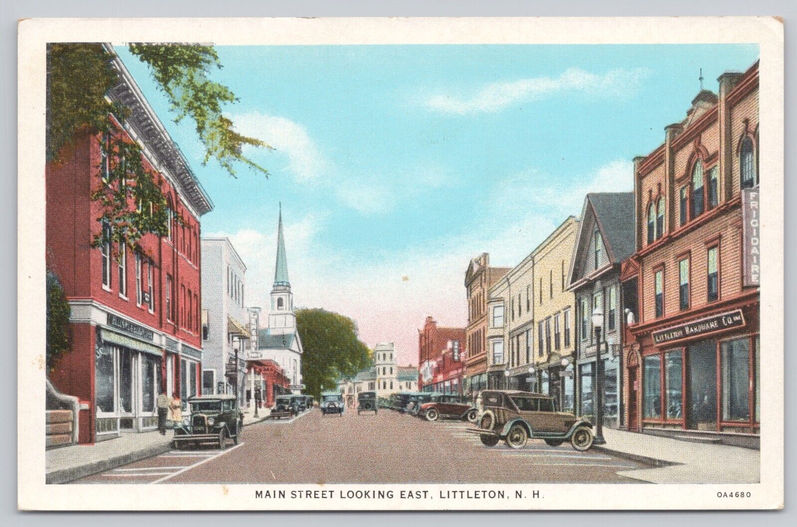 Littleton New Hampshire, Main Street Looking East, Old Cars, Vintage Postcard