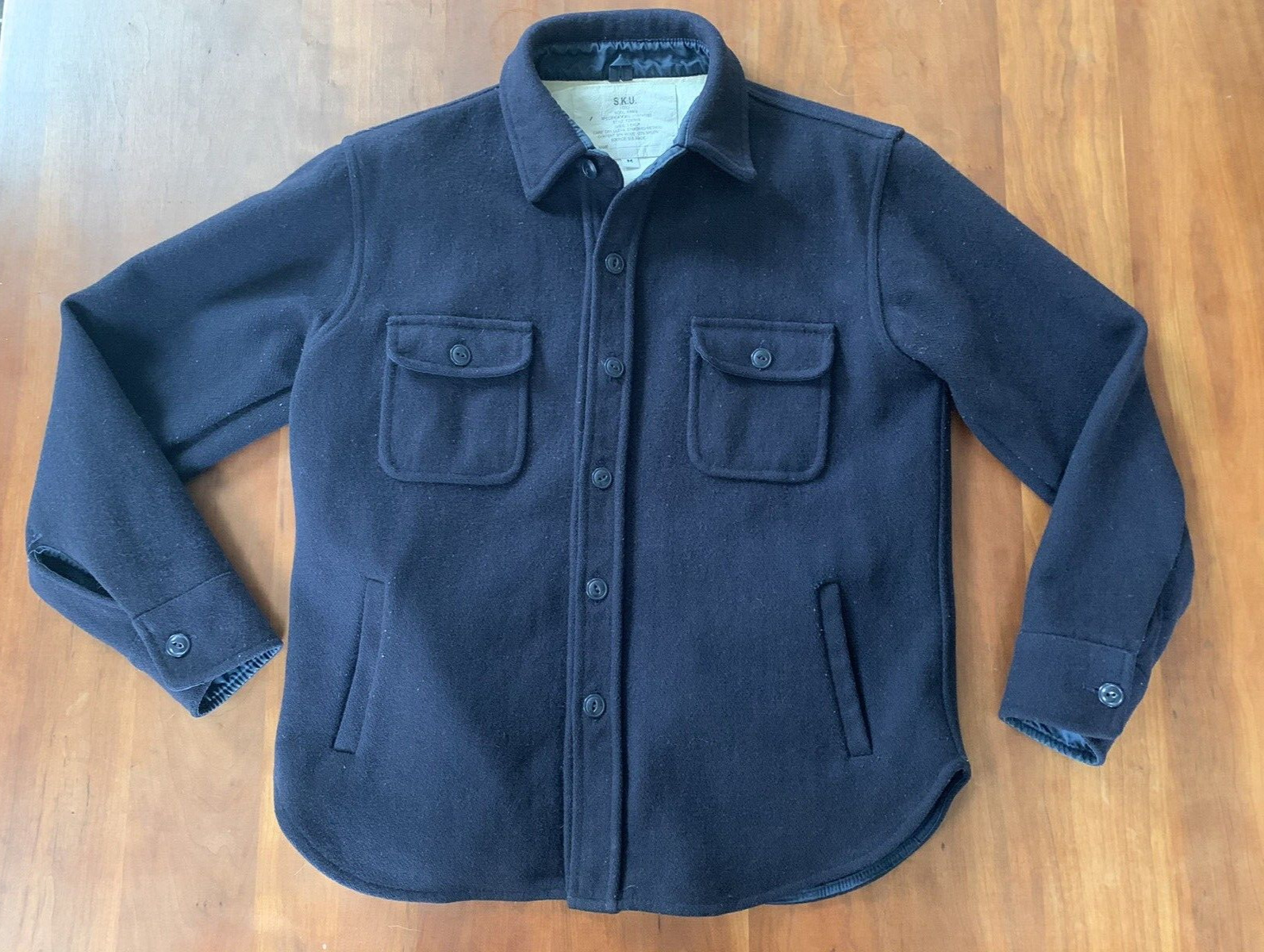 Vintage US Navy Wool CPO Anchor Button Shirt Size Medium Blue