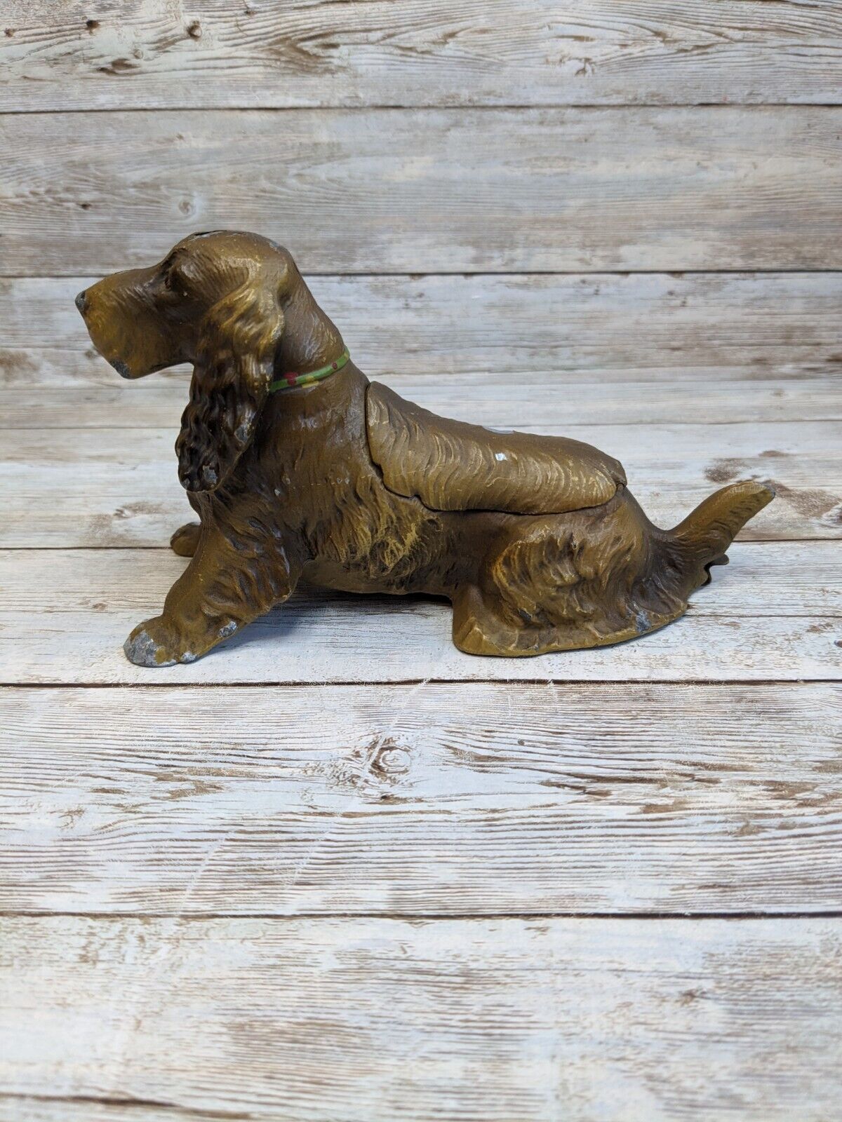 Antique Cold Painted Spelter Spaniel Pipe Rest Ashtray 