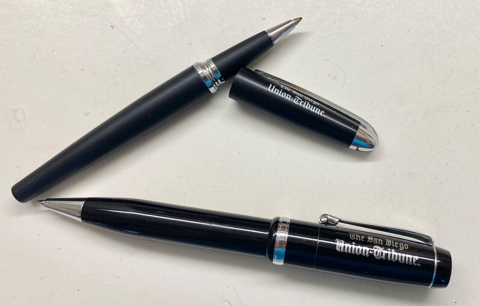 2 RARE COLLECTIBLE San Diego Union-Tribune writing pens black with chrome NICE