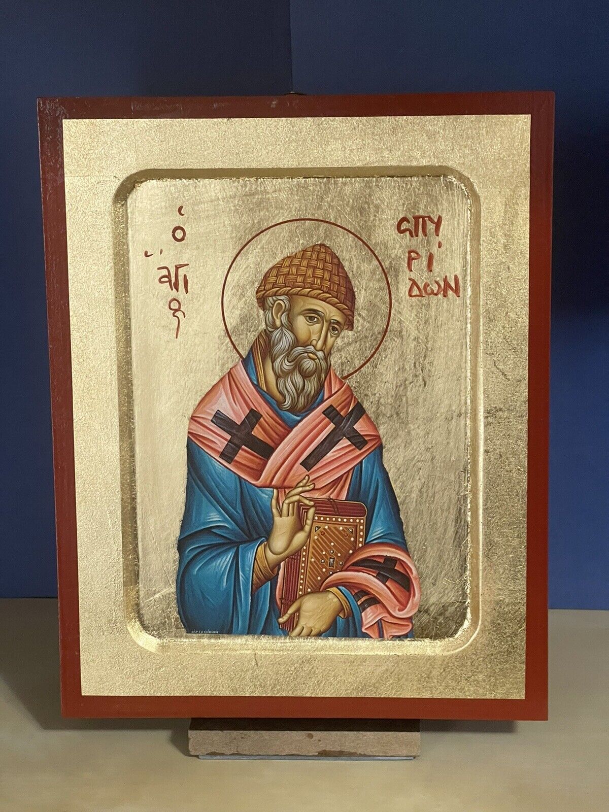 Saint Spyridon -Greek Russian Orthodox Handmade Wooden Cared Icon–8x10 Inches