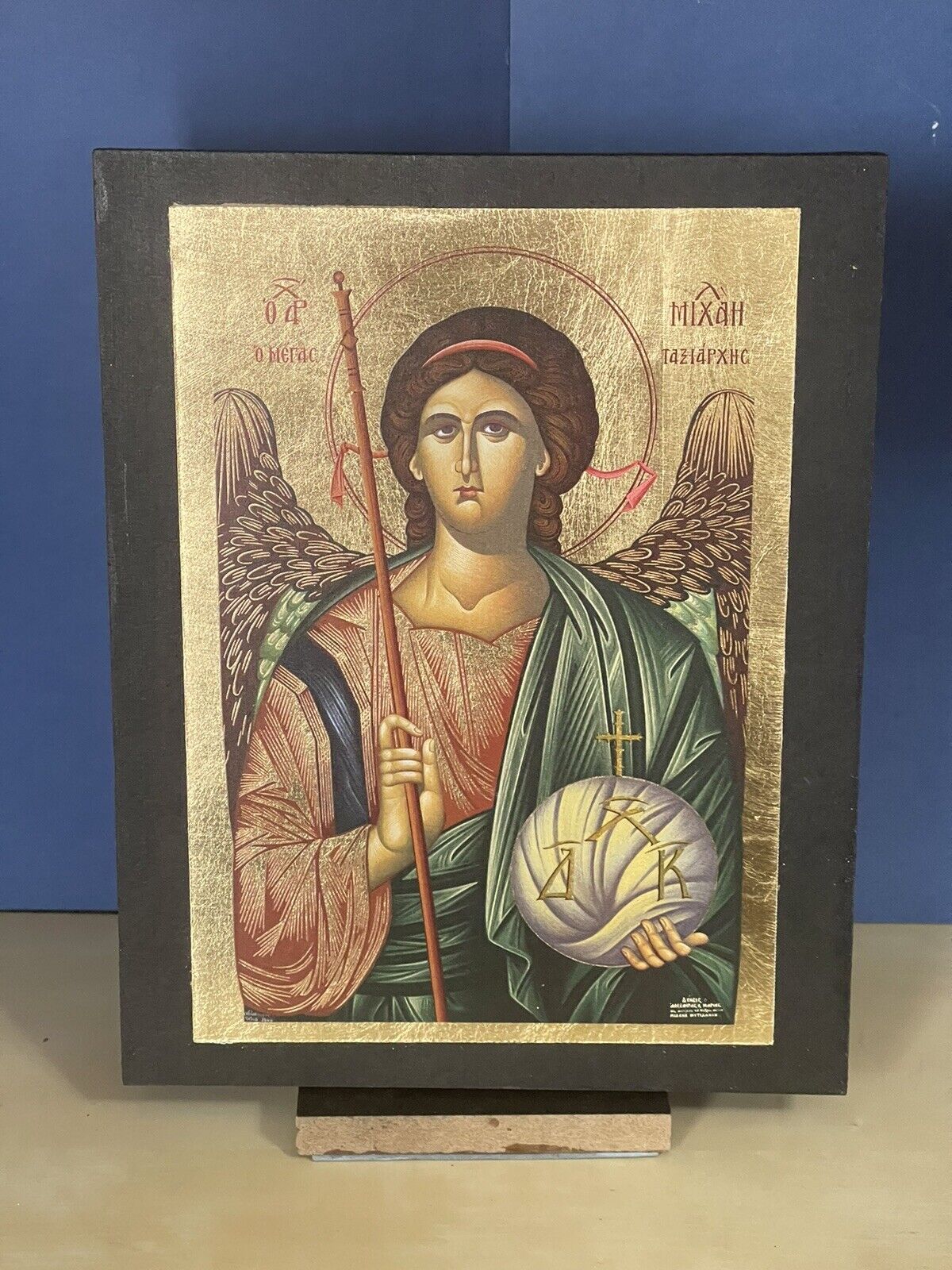 Archangel Michael -Greek Russian Silkscreen on Cotton Canvas Orthodox Icon 7x9in