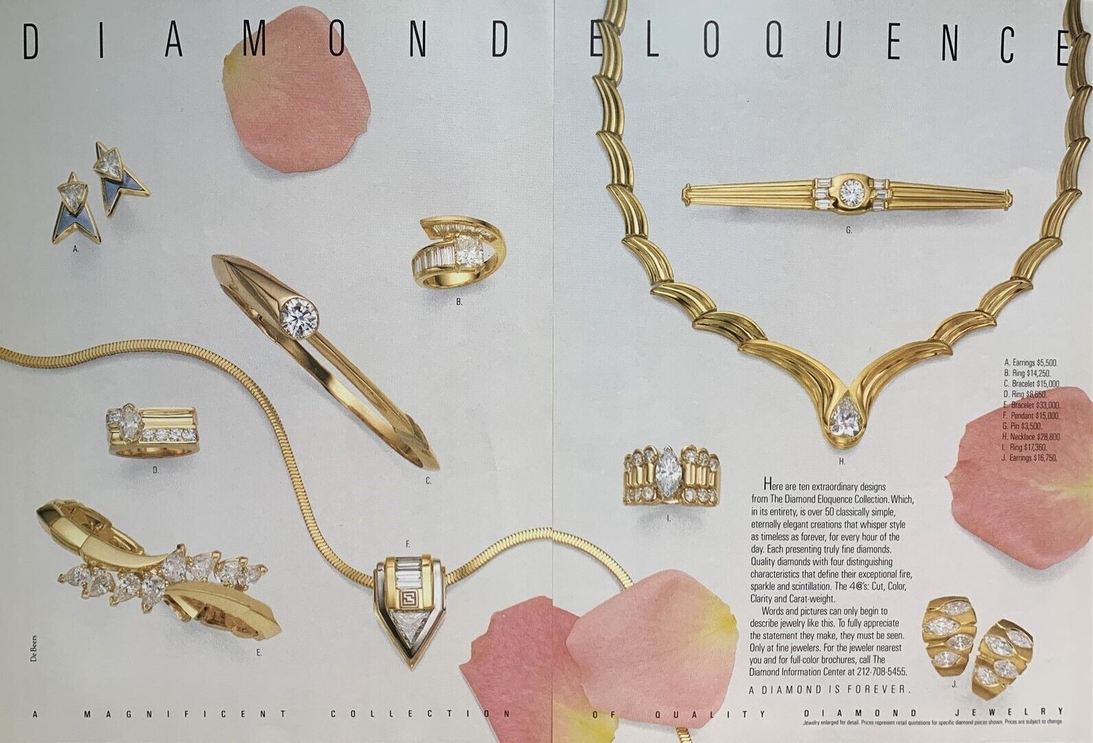 1988 DE BEERS A DIAMOND IS FOREVER Magnific Collection Quality 3PAGE PRINT AD