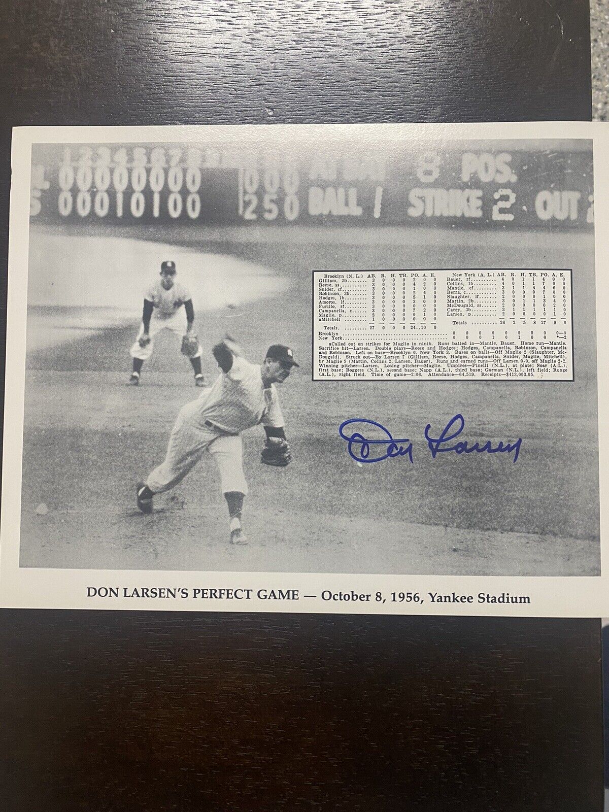 Signed 8 x 10 Photo - DON LARSEN - New York Yankees - Perfect Game