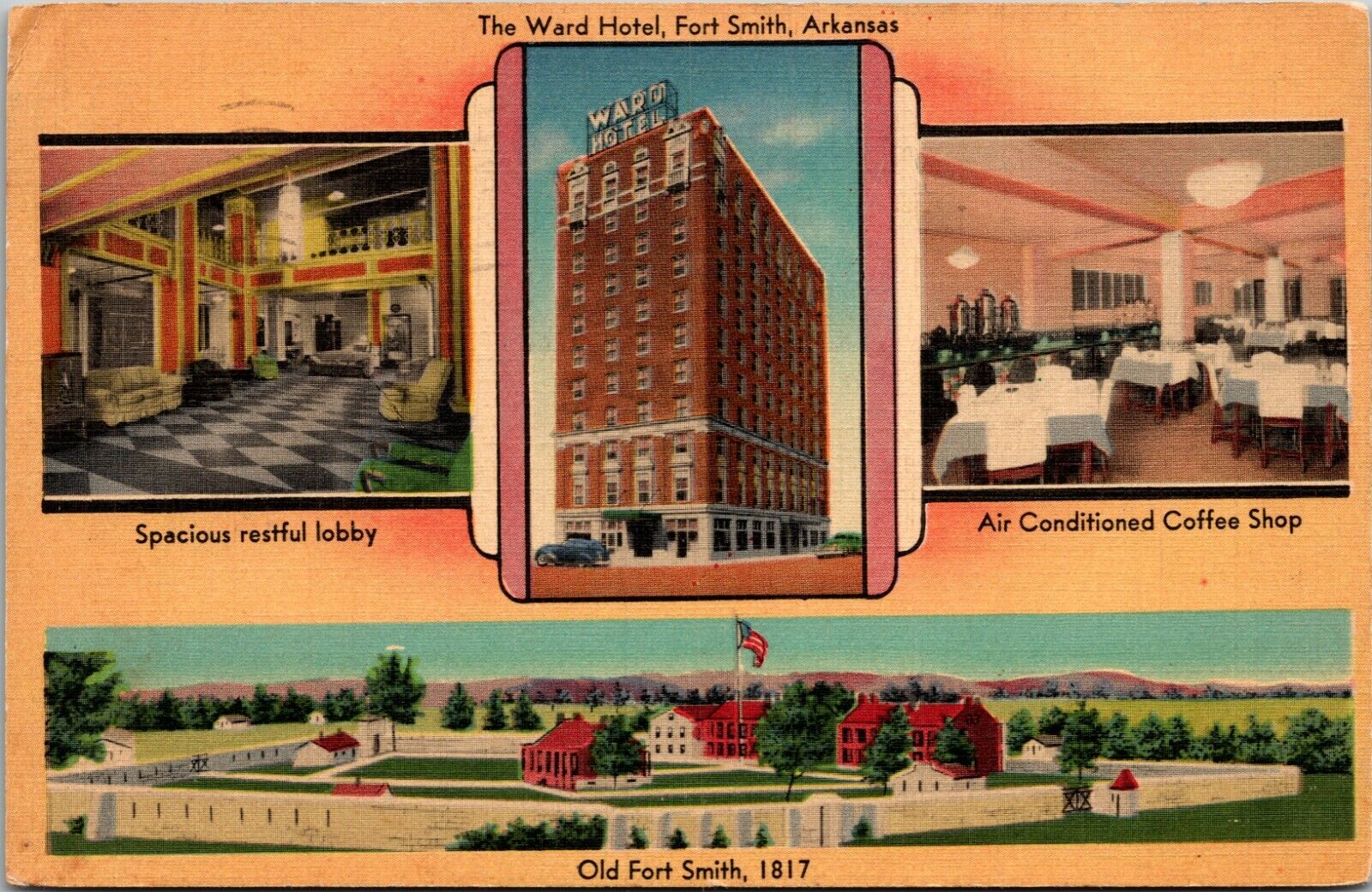 Fort Smith Arkansas AK Ward Hotel Multiview Linen Postcard