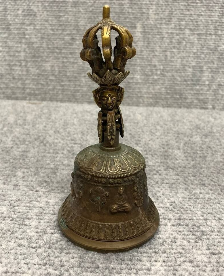 Tibetan Prayer Handbell Old Handmade Brass Buddhist Meditation Hand Bell 6\