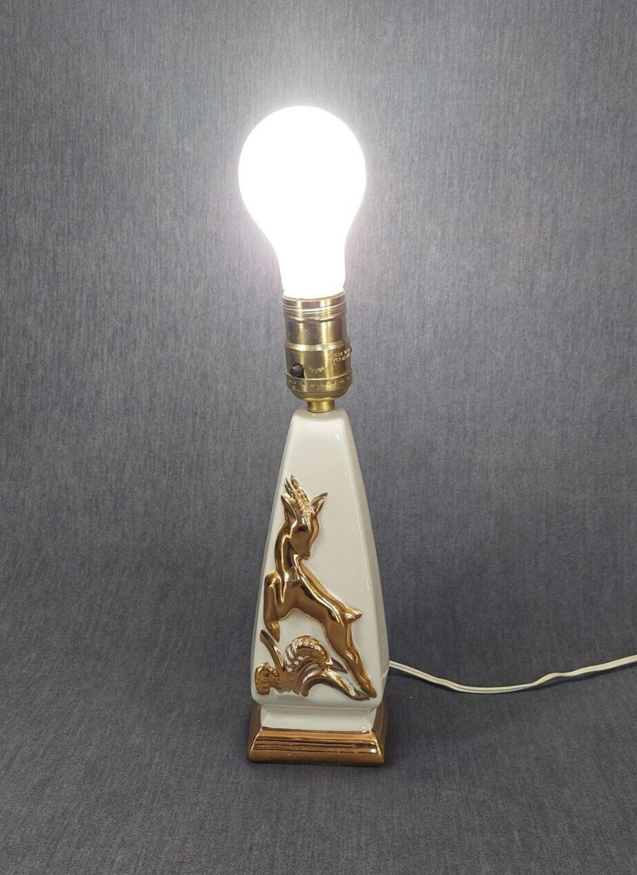Vintage Mid Century, Art Deco Style  22 Karat Hand Decorated Deer Lamp