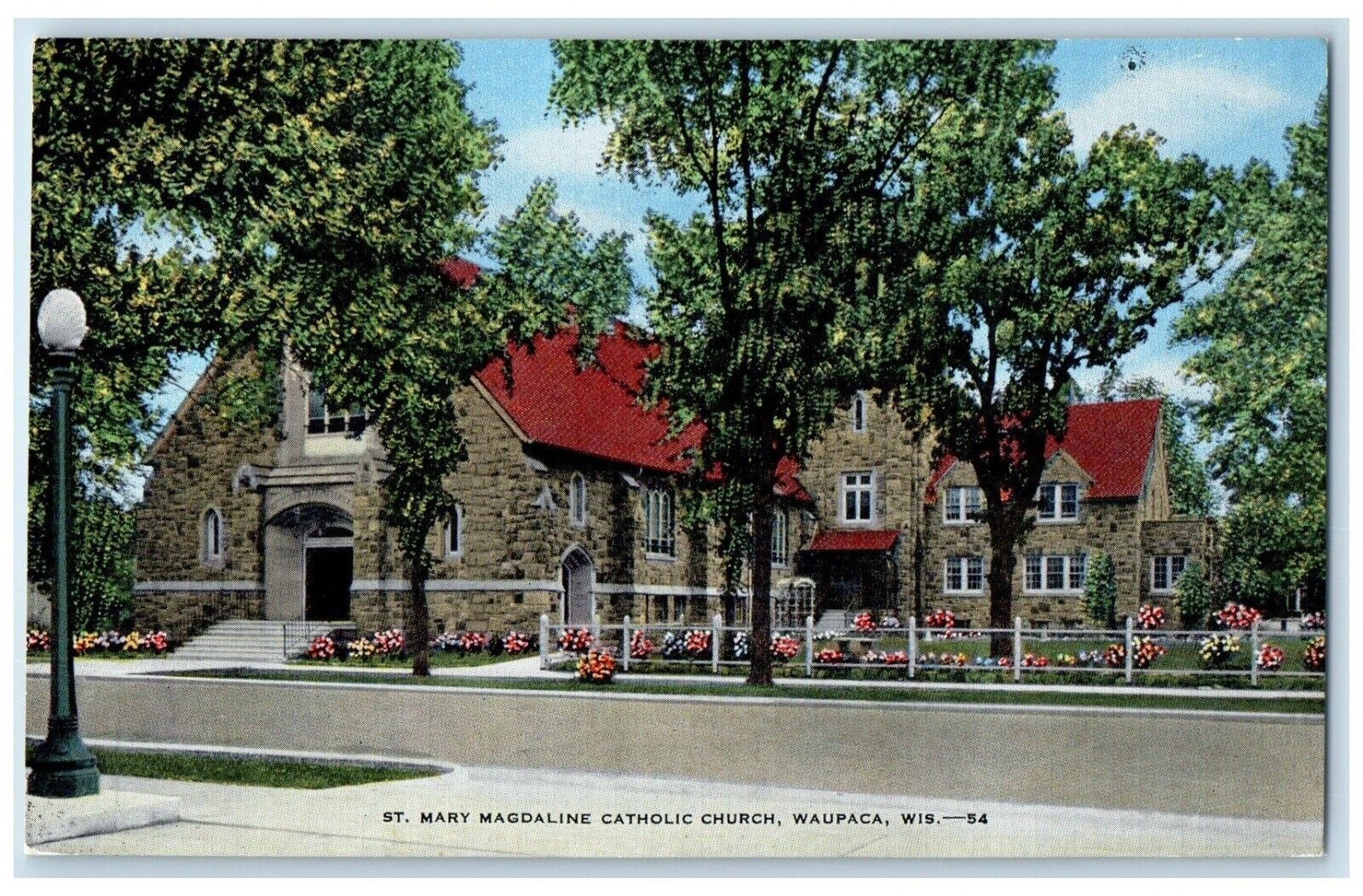c1940 St. Mary Magdaline Catholic Church Waupaca Wisconsin WI Vintage Postcard