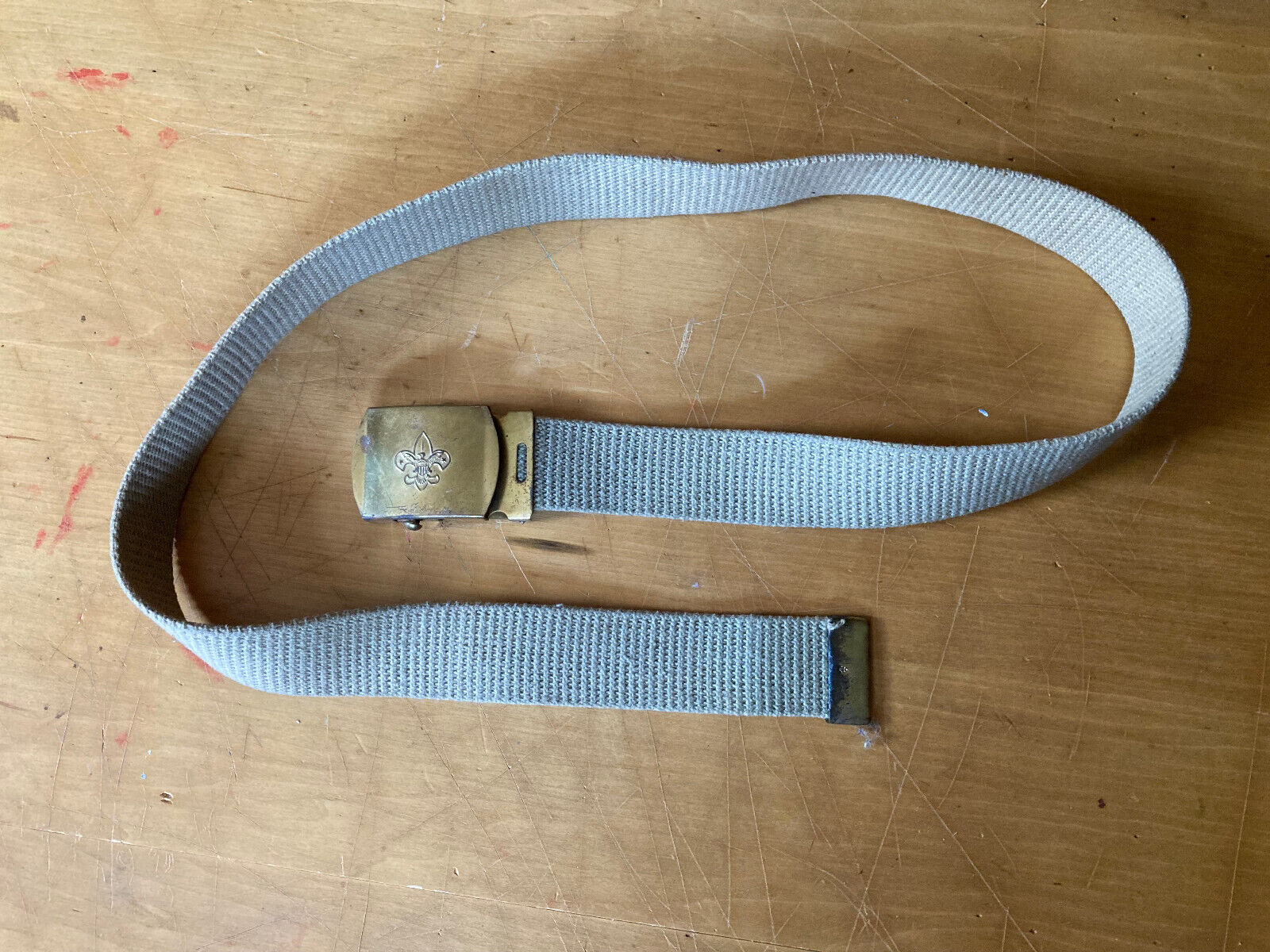 Vintage Boy Scout Belt, Tan - Measures 36 inches, Solid Brass Buckle 60\'s