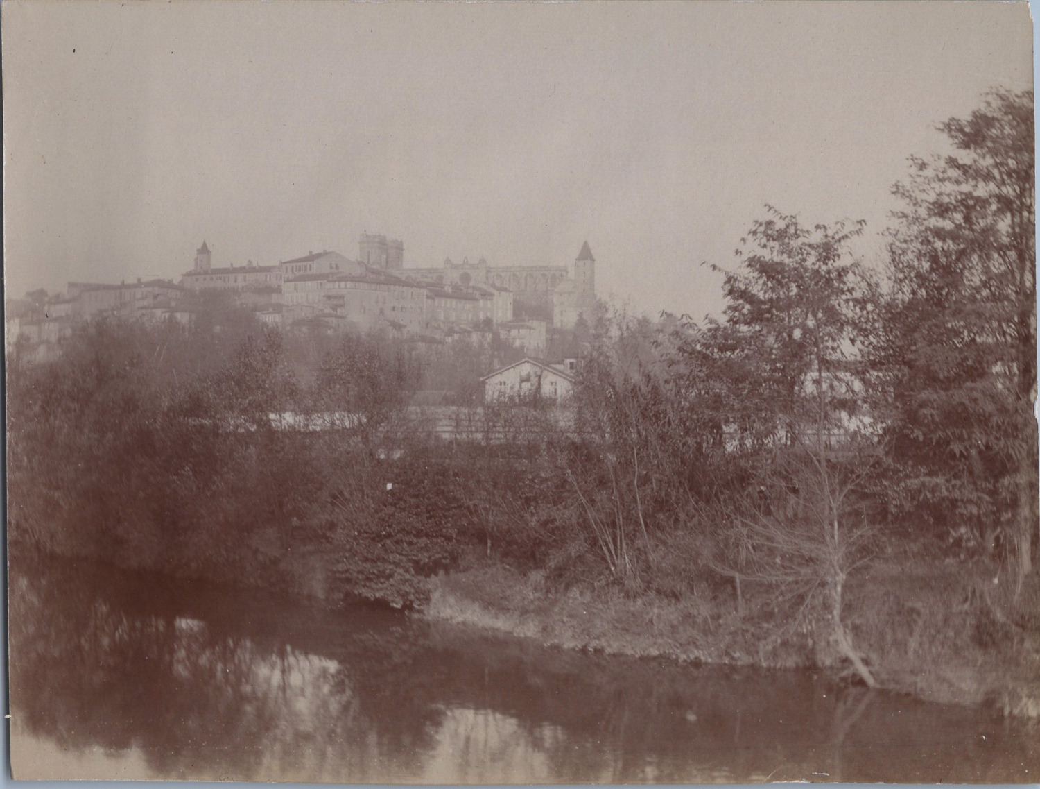 France, Auch, General View and Cathedral of Sainte-Marie, vintage albumin print, c
