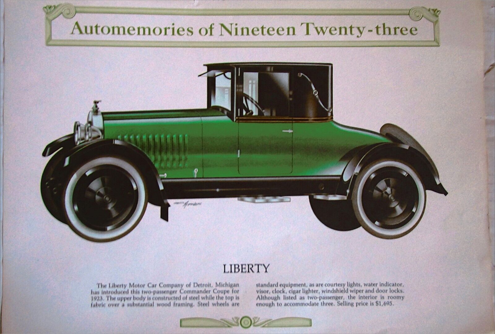 1923 Liberty Commander Coupe car print (green & black)
